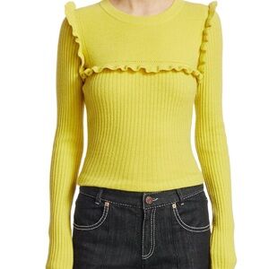 See By Chloe Yellow Ruffled Long Sleeve Alpaca Sweater. Size Small